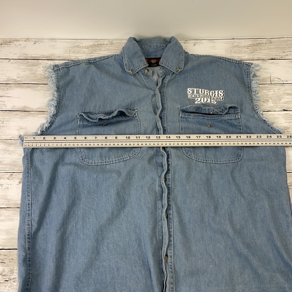 STURGIS MOTORCYCLE BLACK HILLS VALLEY SLEEVELESS JEAN SHIRT SZ XL - Picture 7 of 8